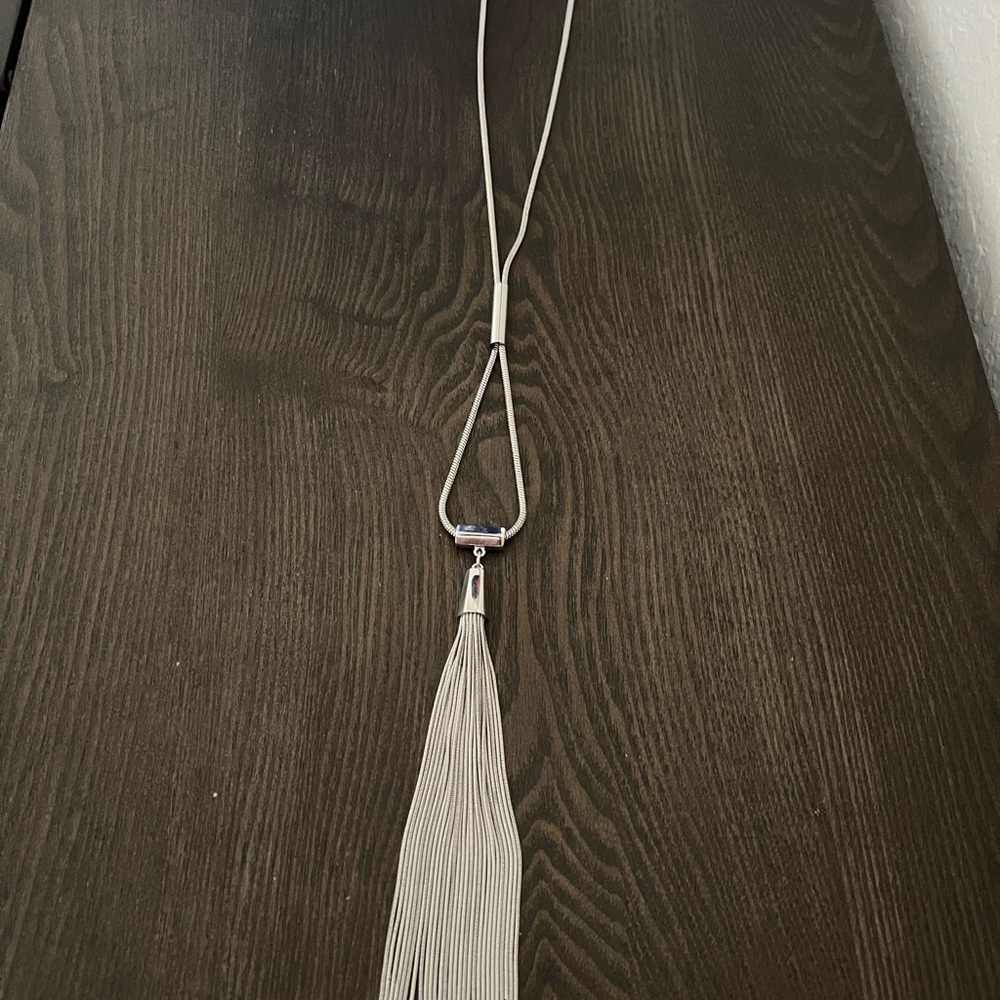 Chico’s long silver fringe necklace
